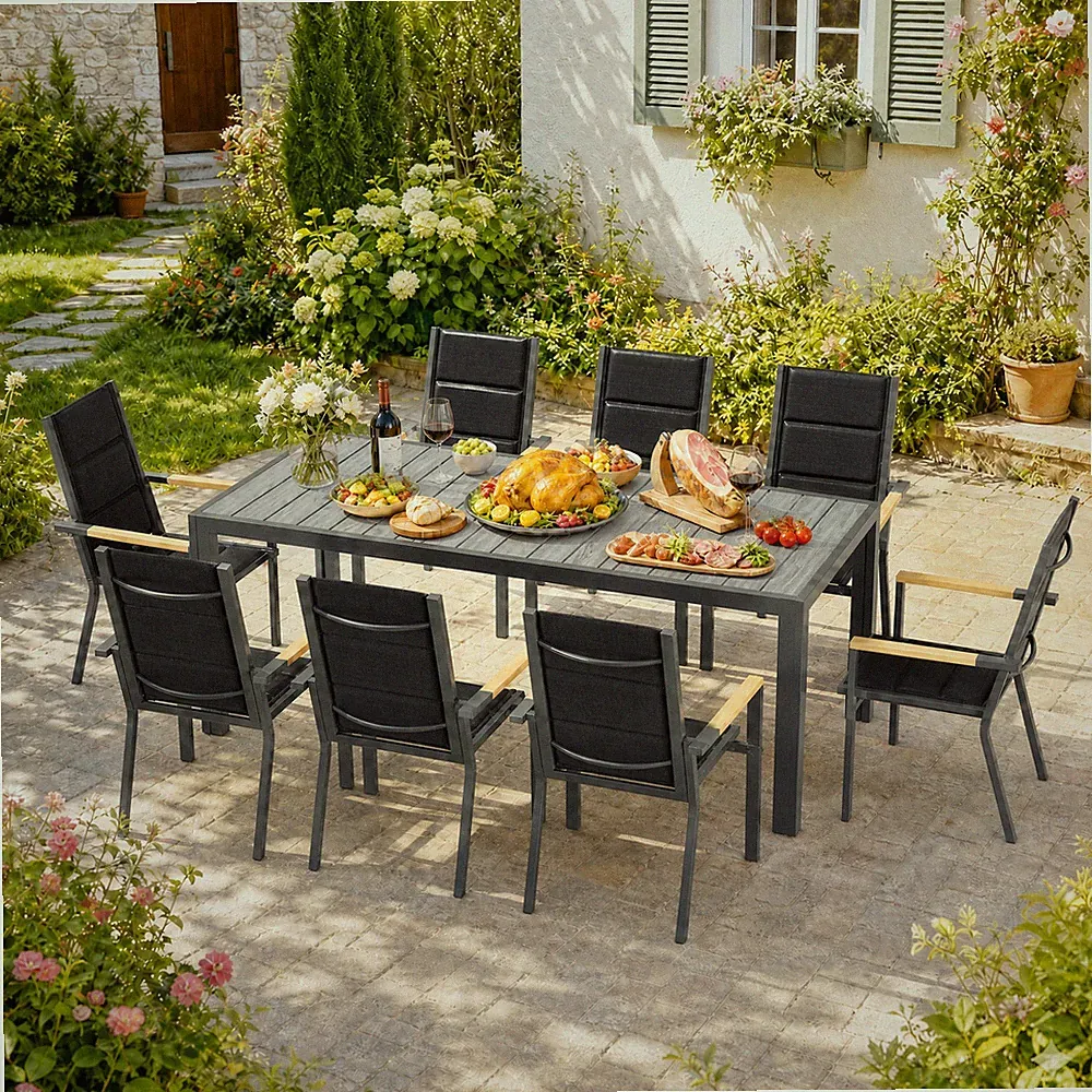 DEVOKO Gartentisch 150/180x80cm Aluminiumtisch, Balkontisch, Outdoor-Esstisch