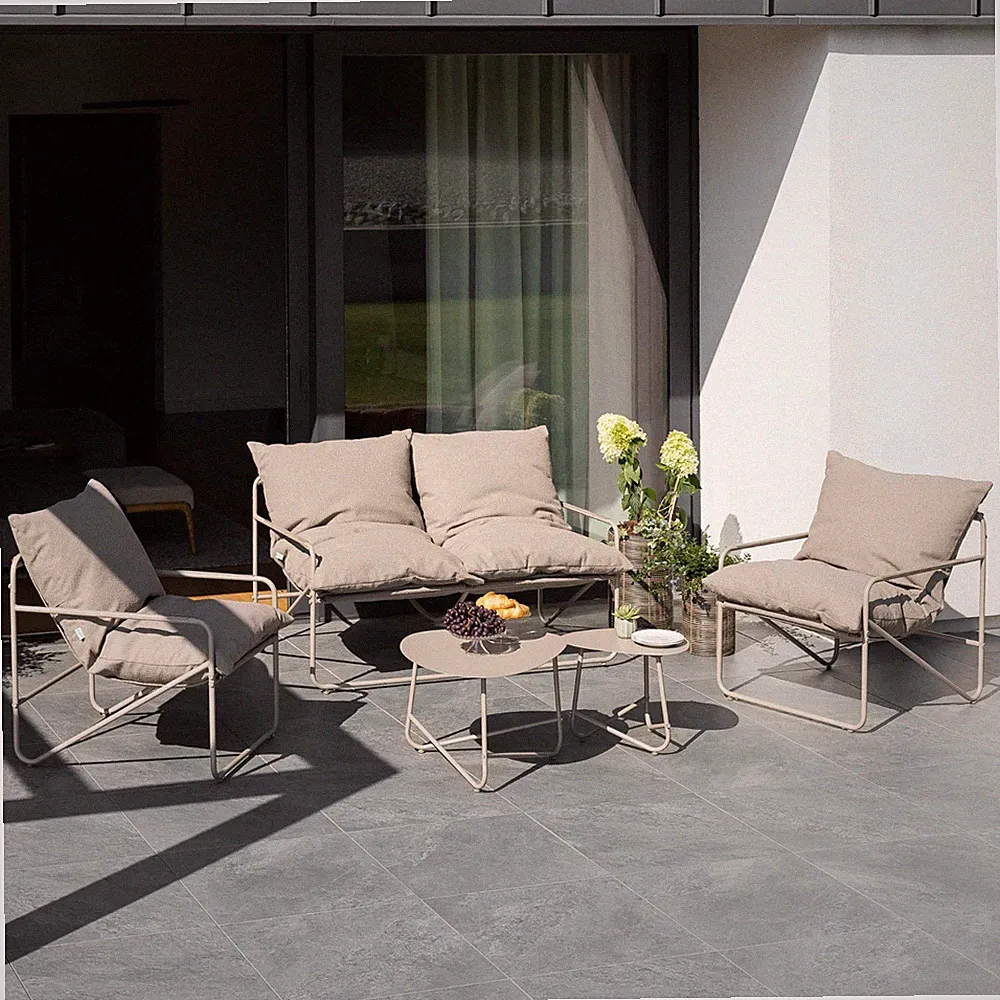 di volio Gartenmöbel Set DIAMANTO Beige Gartenlounge Sofa Sessel 2 Tische wetter