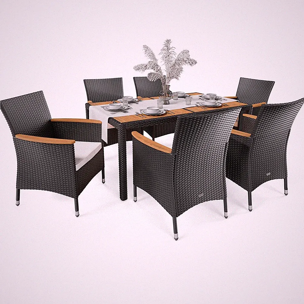 di volio Gartenmöbel Set Poly Rattan 5cm Dicke Auflagen Sitzgruppe VERONA 6+1