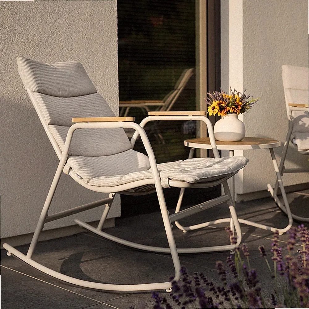 di volio Gartenmöbel Set RICIONE Creme Balkonmöbel 2 Schaukelstühle Tisch