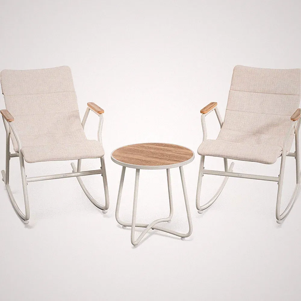 di volio Gartenmöbel Set RICIONE Creme Balkonmöbel 2 Schaukelstühle Tisch Outdoo
