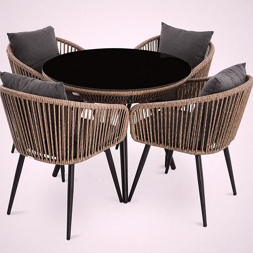 di volio Gartenmöbel Set RIETI Braun/Grau Balkonmöbel Set Polyrattan Sitzgruppe