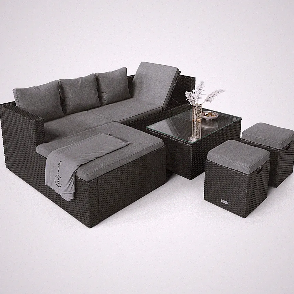 di volio Lounge Gartenmöbel-Set BOLOGNA Gartenset Ecksofa, Tisch, 2 Hocker