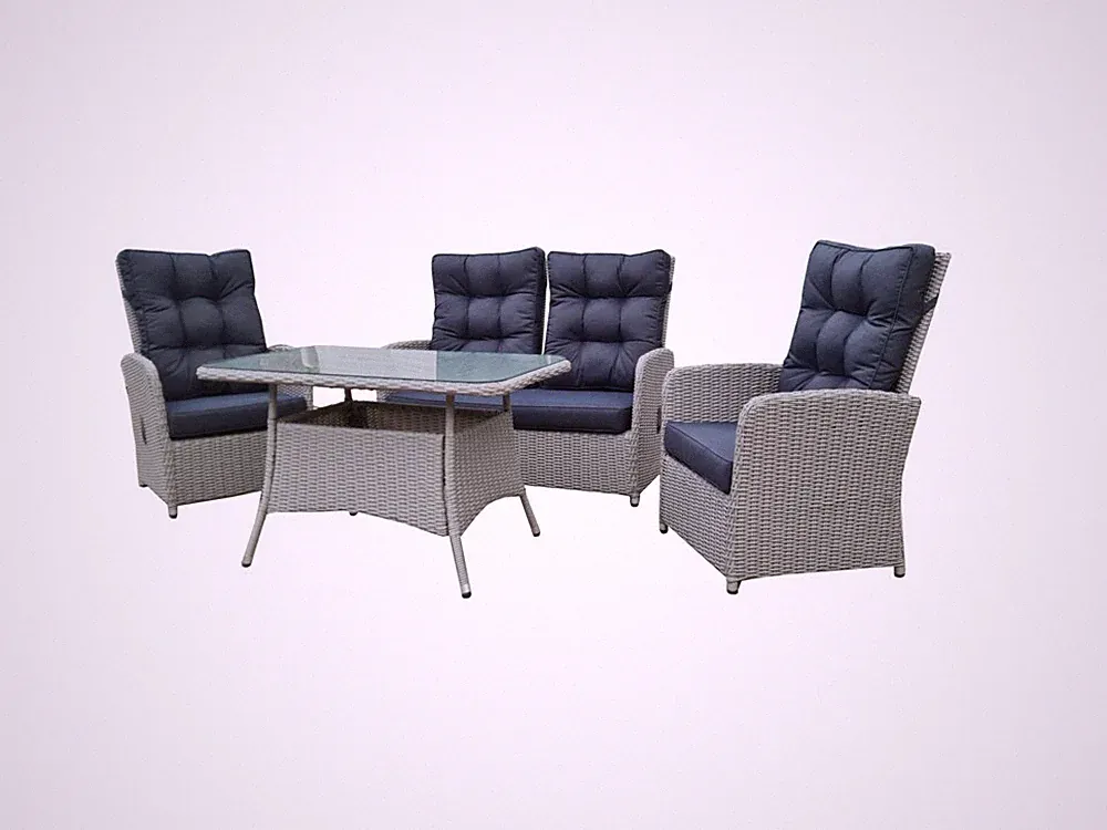 Dining Set 11 tlg. Lounge inkl. Sicherheitsglasplatte – Grau-Meliert