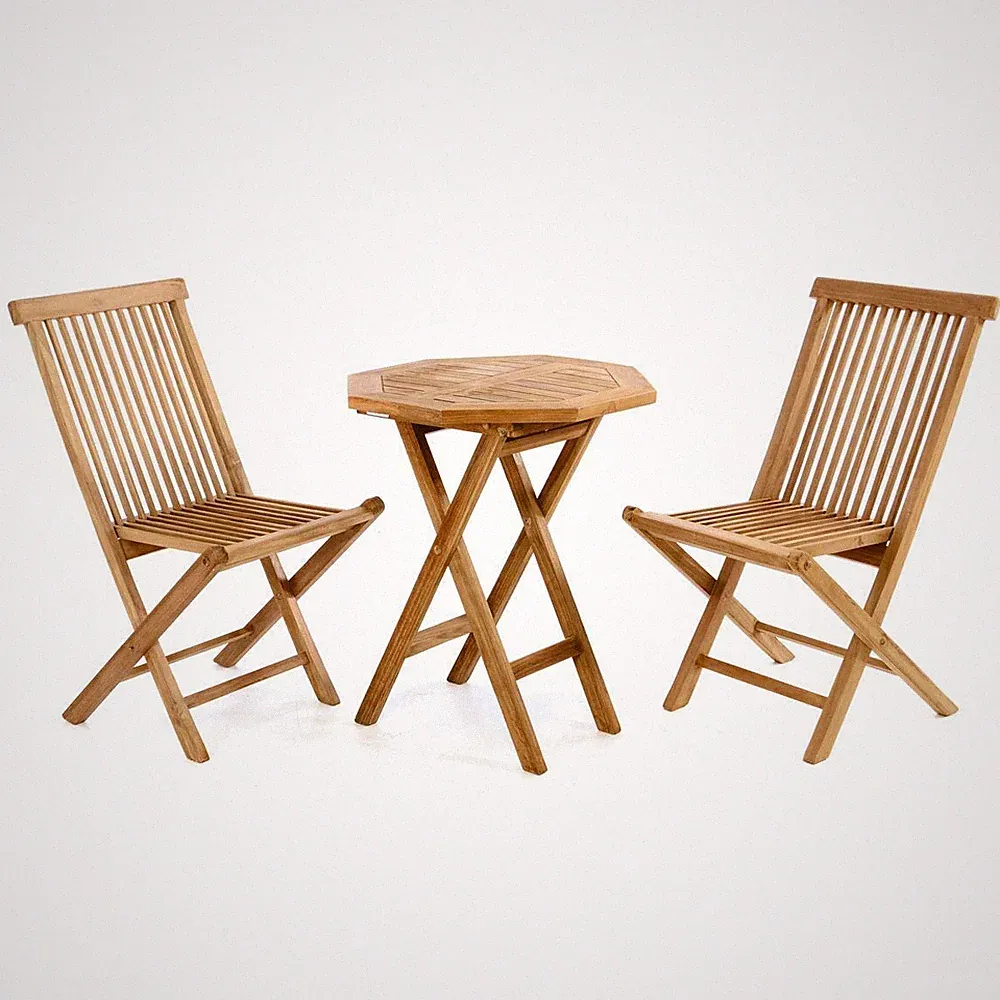 DIVERO 3 tlg. Balkonset Garten-Set Klappstuhl Tisch rund Ø 60cm Teakholz Balkon