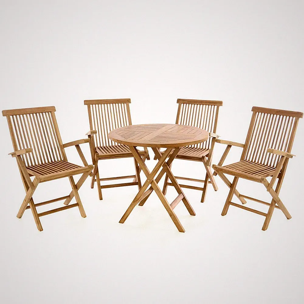 DIVERO Gartenmöbel-Set Terrassenmöbel-Garnitur Sitzgruppe Teakholz Tisch Ø 80cm