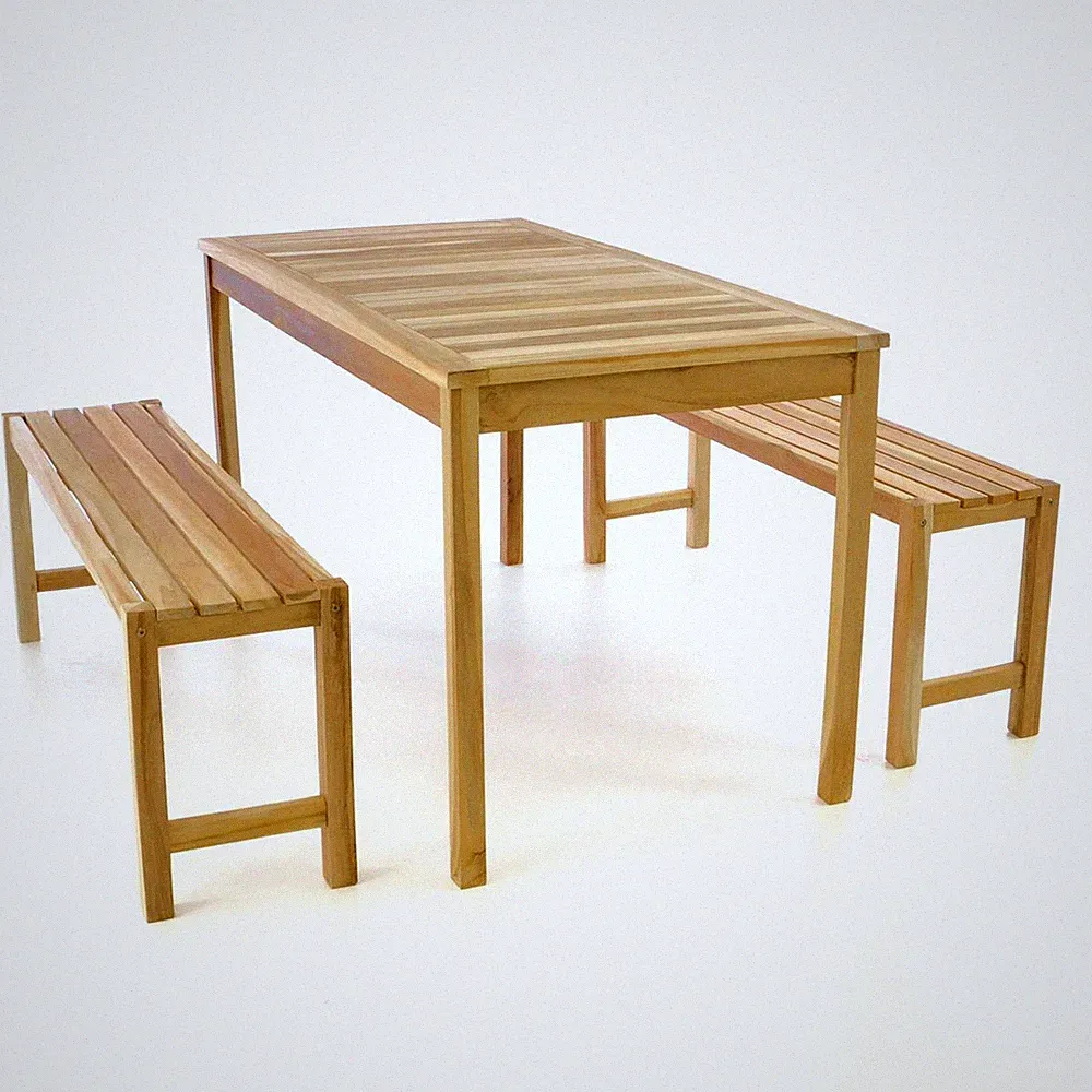 DIVERO Gartenmöbelset Picknickset Sitzgruppe Teakholz Bank Tisch Natur Tisch 135