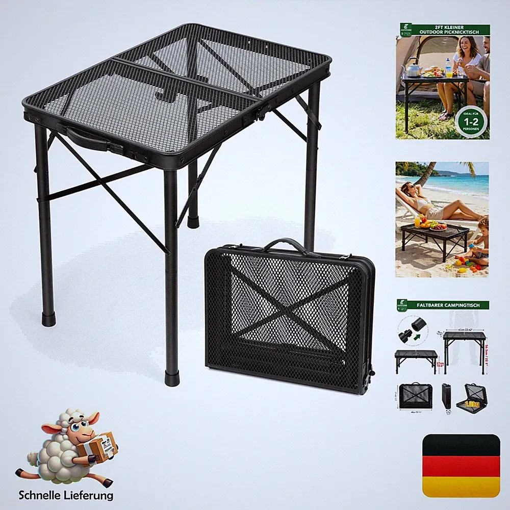 E Eaststorm Klapptisch Campinggrilltisch Schwarz 60x40cm, höhenverstellbar, l...