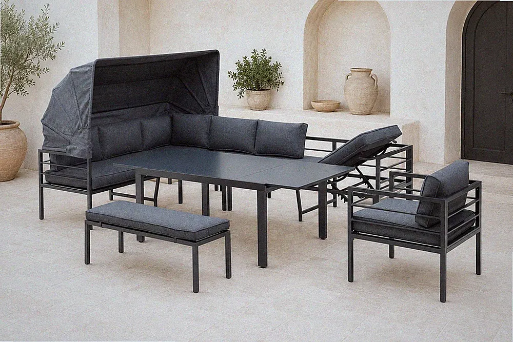 Eck Lounge Set Belano Sitzgruppe Gartenmöbel Garnitur Gruppe Alu hoch Sonnendach