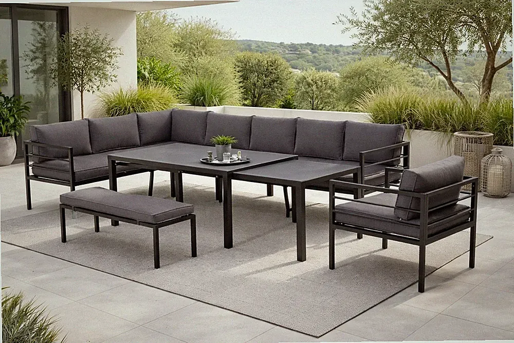 Eck Lounge Set Larino Sitzgruppe Gartenmöbel Garnitur Gruppe Alu hoch ausziehbar