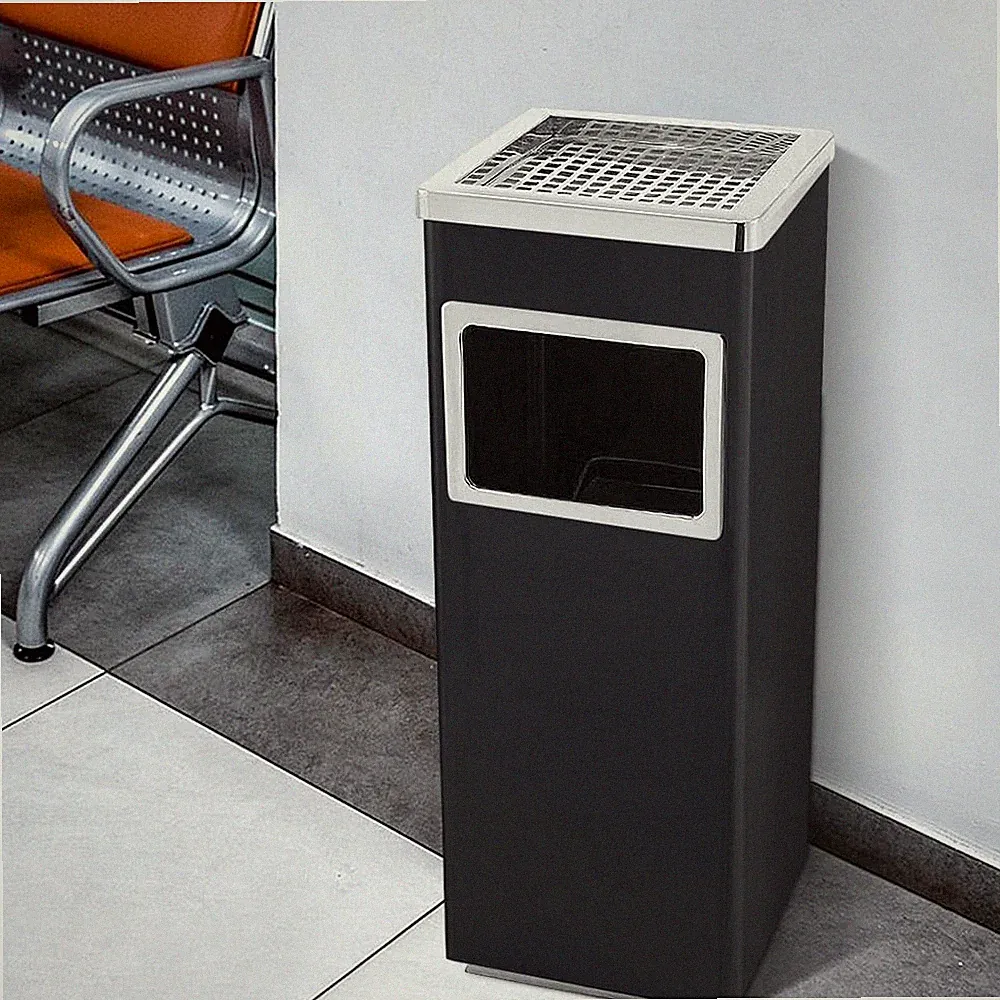Edelstahl-Mülleimer mit Aschenbecher für Büro, Hotel, Garten, 48 Liter