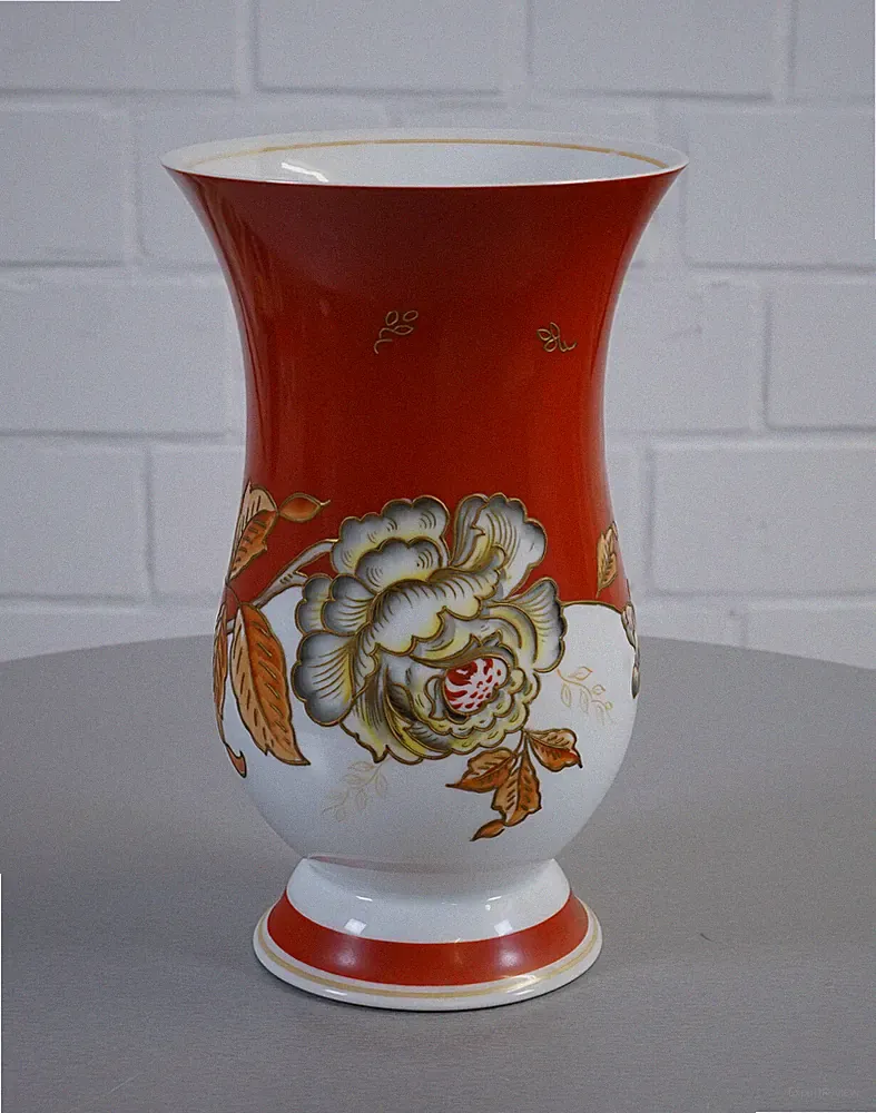 edle Schaubach Kunst Porzellan Vase Blumenvase Tischvase Blumenmuster Handgemalt