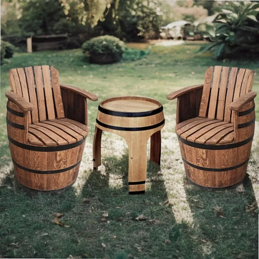 Eichen Holz Fasstisch +2 Sessel Balkon Fass Möbel Wintergarten Gravur Gratis