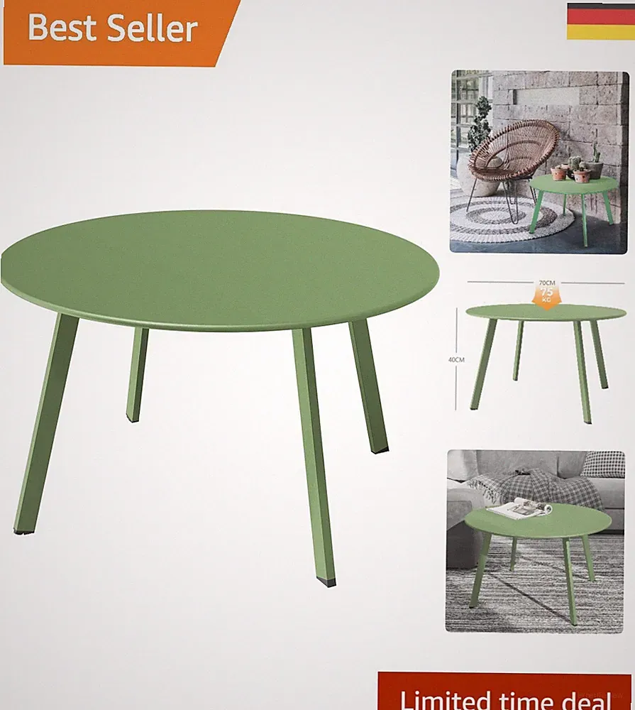 Eleganter Kaffeetisch Salbeigrün - Runder Gartentisch aus Stahl