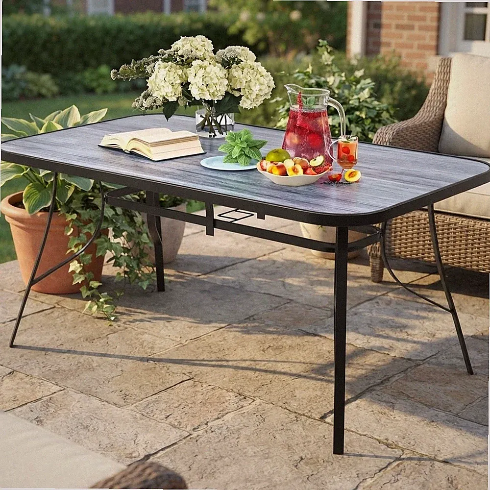 Eleganter Outdoor Esstisch mit Hartglasplatte & Schirmloch - 150x90cm