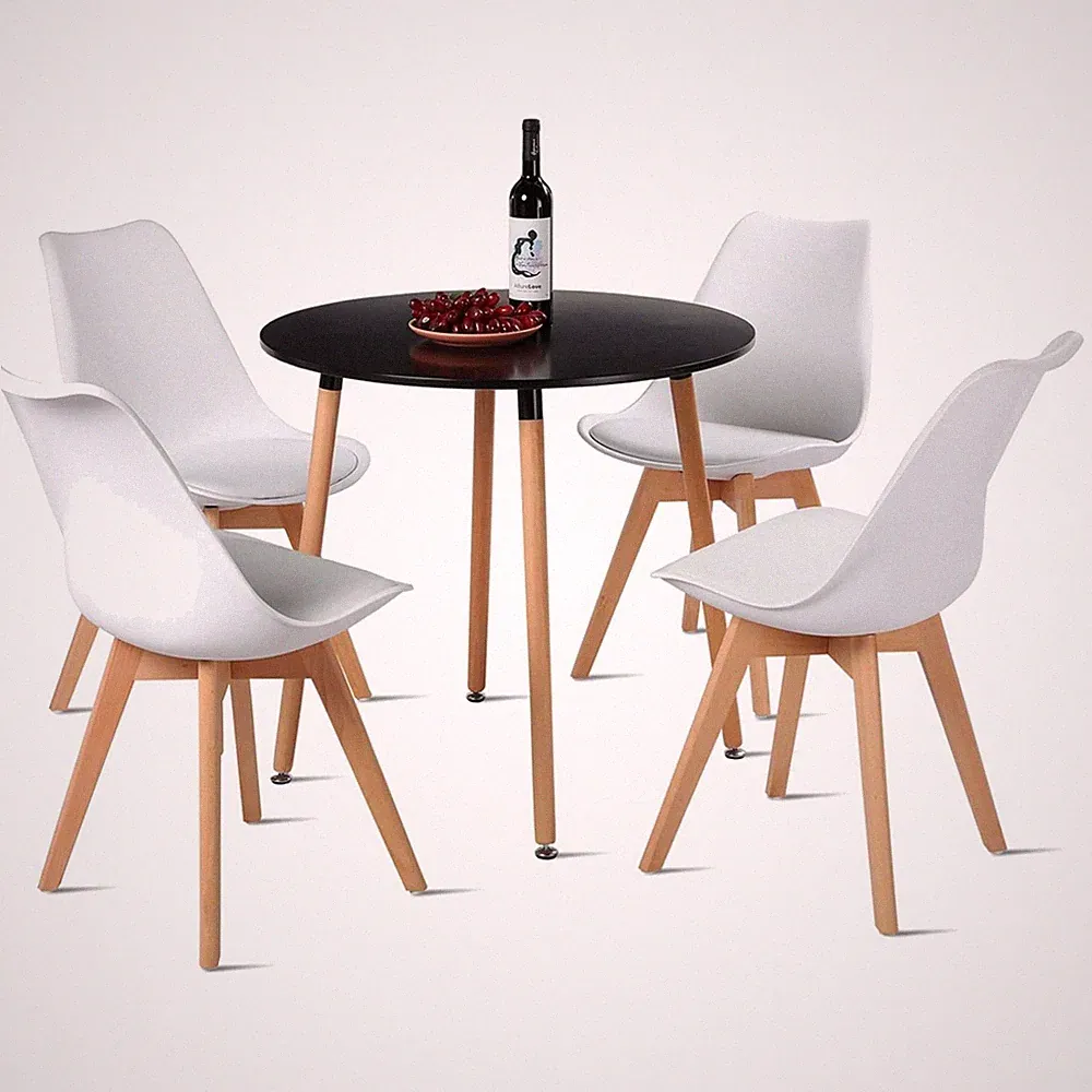 Essgruppe Esszimmertisch Set 80cm MDF Schwarz 4 moderne Sitzmöbel