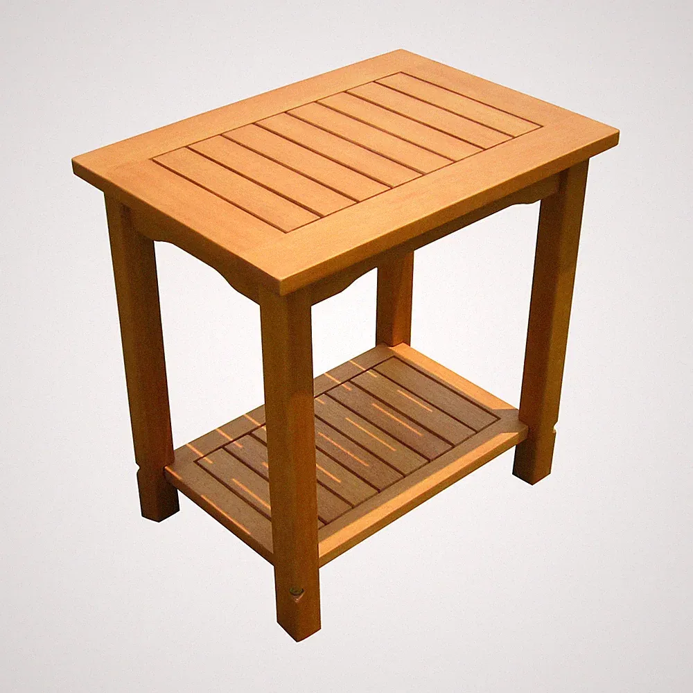 Eukalyptus Beistelltisch geölt - 50x35 cm / 2 Ablagen - Holz Garten Tisch klein