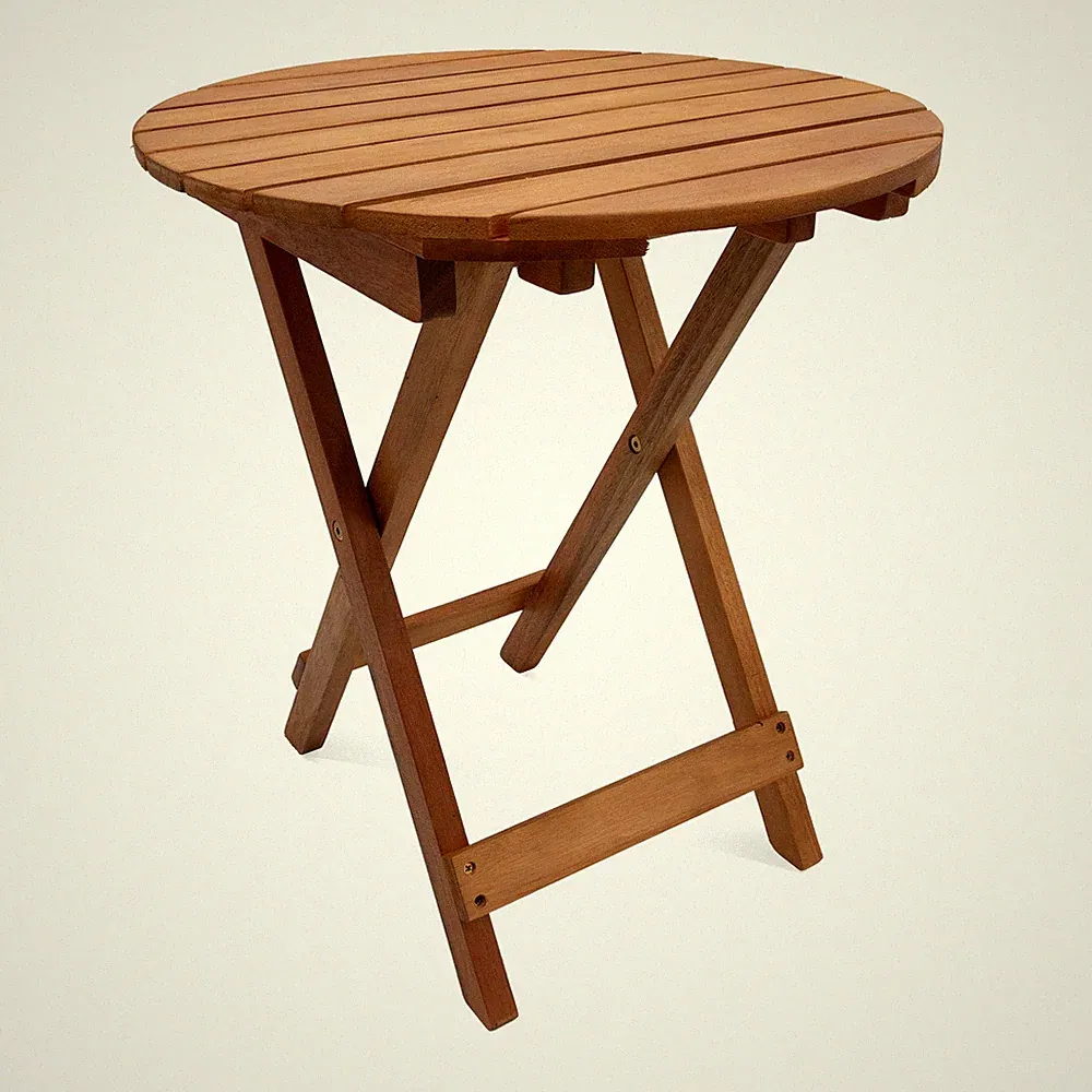 Eukalyptus Gartentisch rund - 50x45cm - Holz Balkon Tisch Klapptisch Bistrotisch