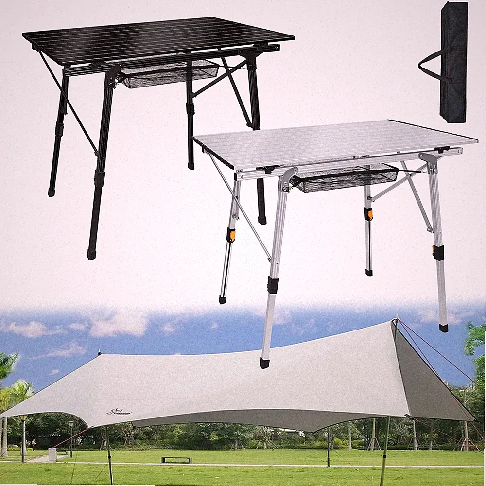 Faltbar Campingtisch Klapptisch Aufrollbare Gartentisch Camping Höhenverstellbar