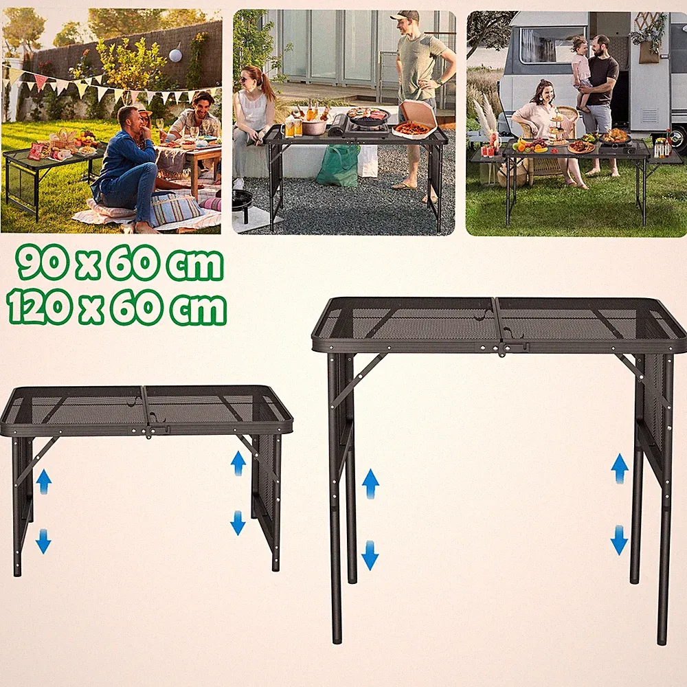 Faltbarer Camping Tisch Gartentisch Höhenverstellbar Erweiterbar Tischplatte Alu