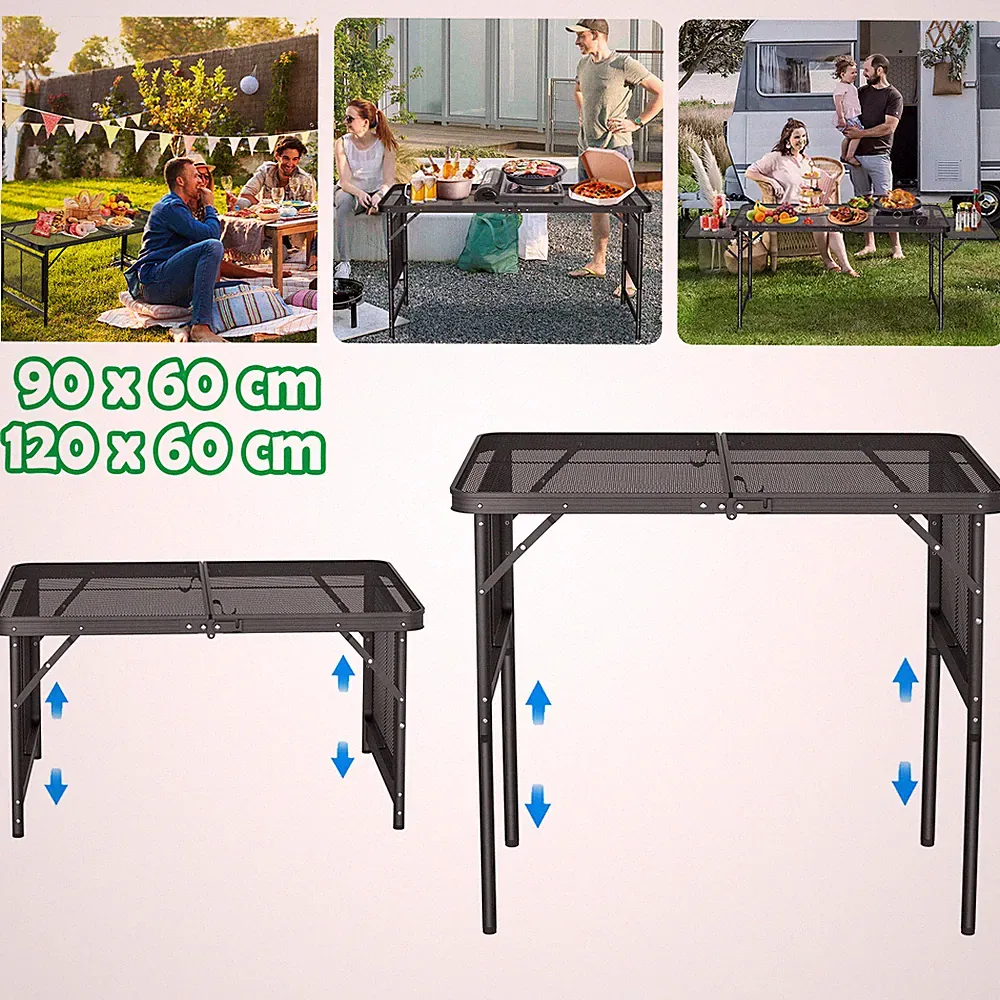 Faltbarer Camping Tisch Gartentisch Höhenverstellbar Erweiterbar Tischplatte Alu