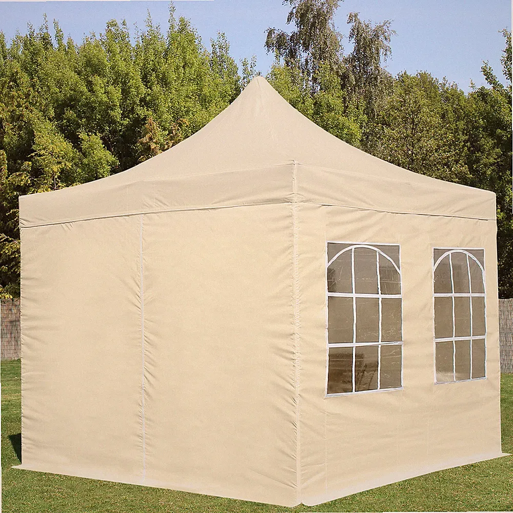 Faltzelt Faltpavillon 3x3m Pavillon 4 Fenster Gartenzelt Partyzelt beige