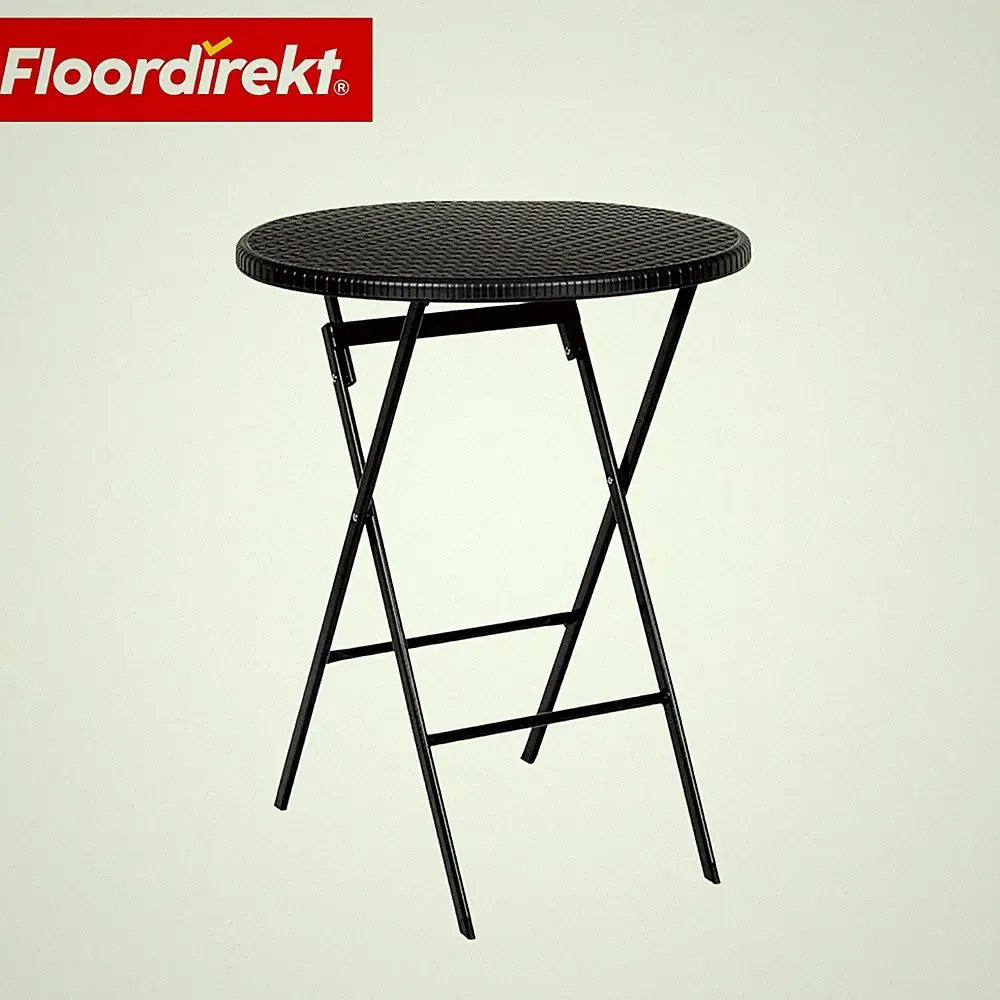 Floordirekt Klapptisch Gartentisch Toyama Rattan Ø60 cm schwarzer Balkontisch