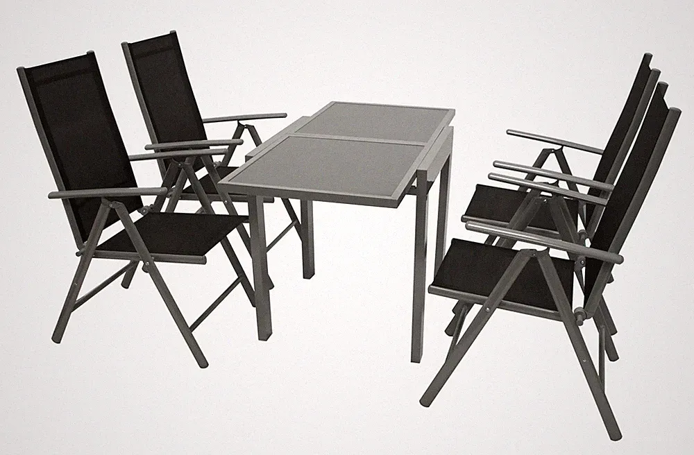 FRG Gartenmöbel Set 5-tlg. Aluminium Schwarz Tisch Glas Sessel Outdoor