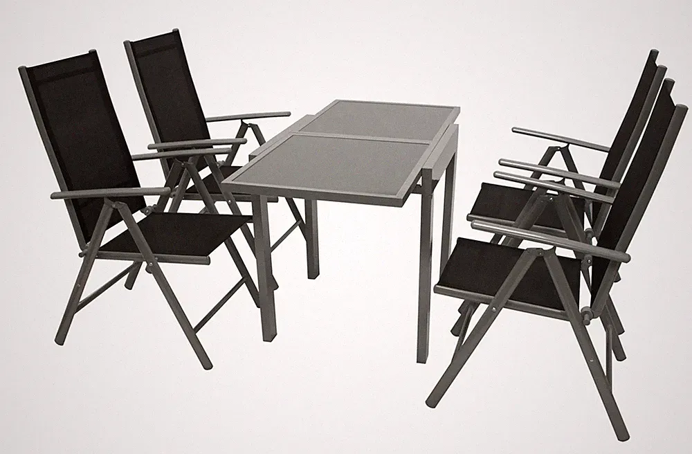 FRG Gartenmöbel Set 5-tlg. Aluminium Schwarz Tisch Glas Sessel Outdoor