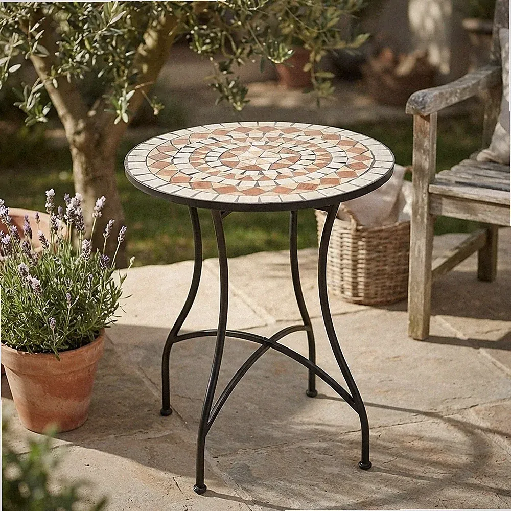 Garten Beistelltisch 60cm Mosaik rund Kaffee Terrasse Indoor Outdoor Ziegelrot