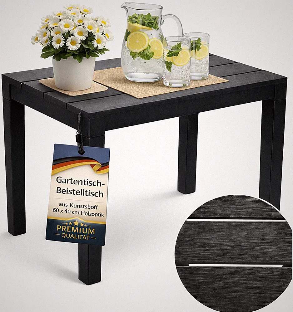 Garten Beistelltisch anthrazit - 60x39 cm - Kunststoff Balkontisch Gartentisch