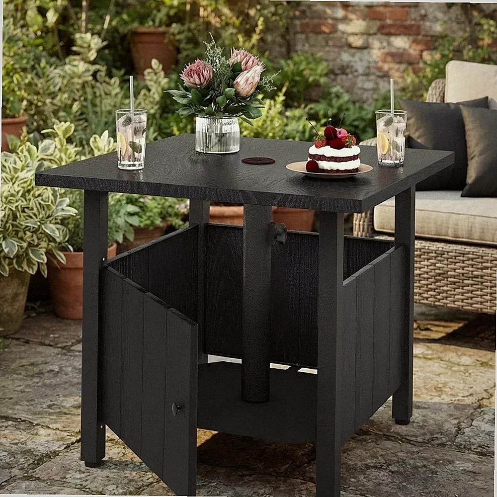 Garten Beistelltisch Eckig Schwarz Bistro Rund Terrasse Couchtisch Mit Dirm...