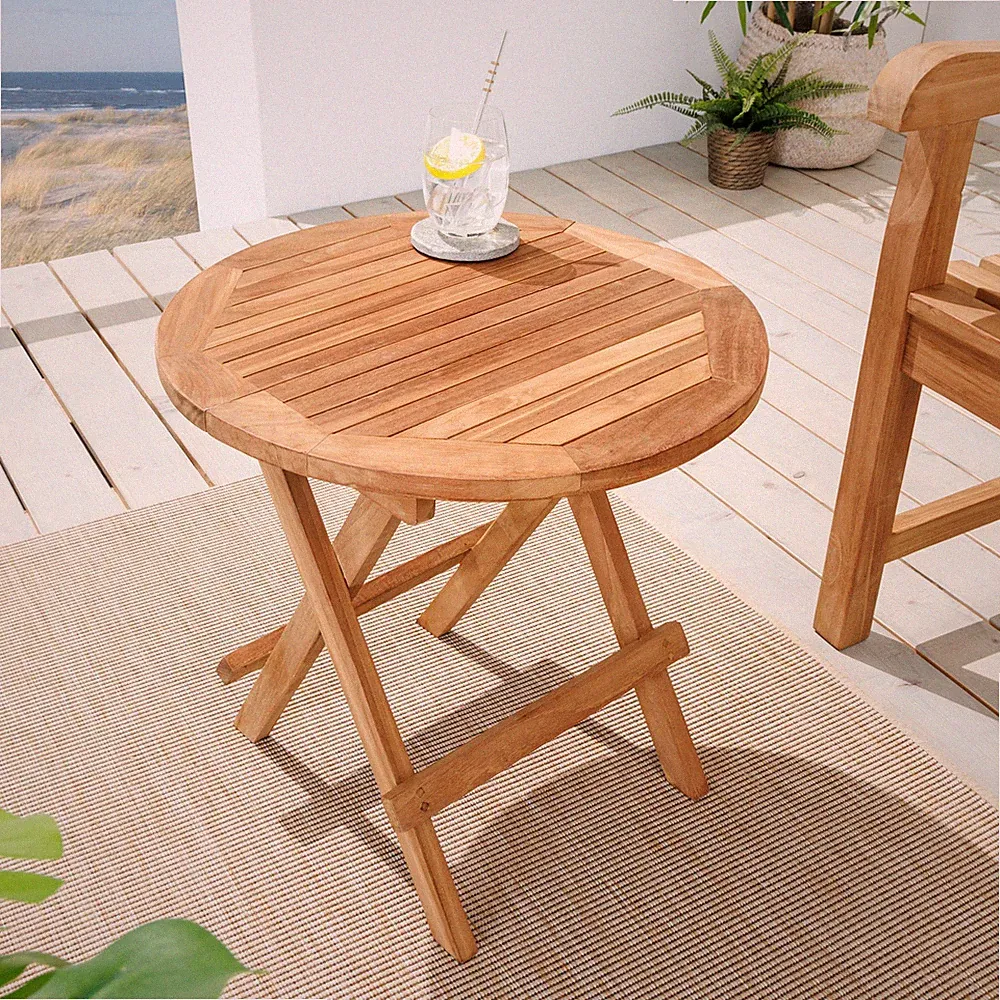 Garten Beistelltisch EMPIRE TEAK - 50cm - braun - Massivholz - klappbar rund