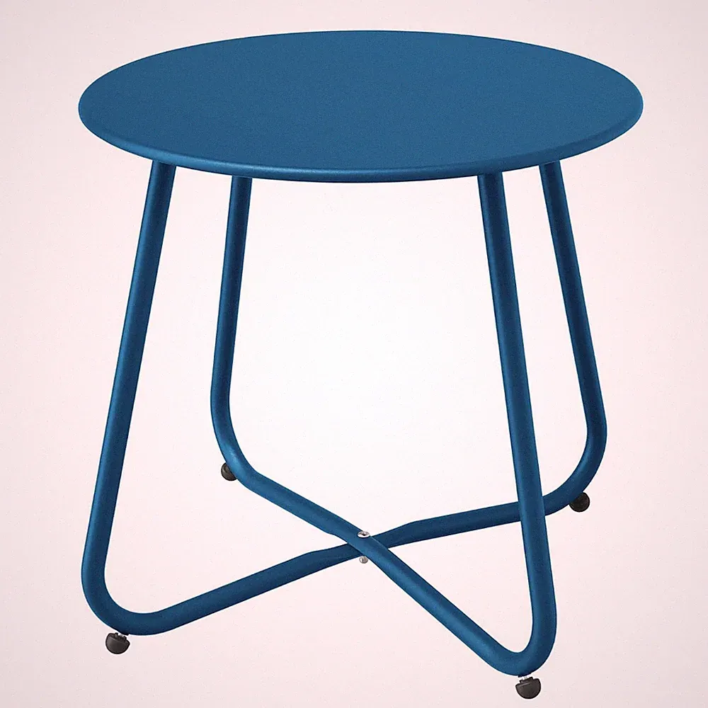 Garten Beistelltisch rund 45cm Outdoor stabil Kaffeetisch Sofatisch Pfauenblau