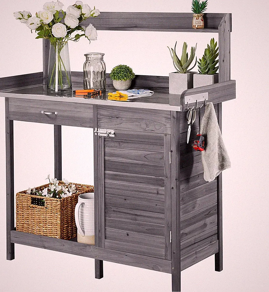 Garten Blumentisch aus Holz, Pflanzwerkbank, grau | Premium Tannenholz | Spacio