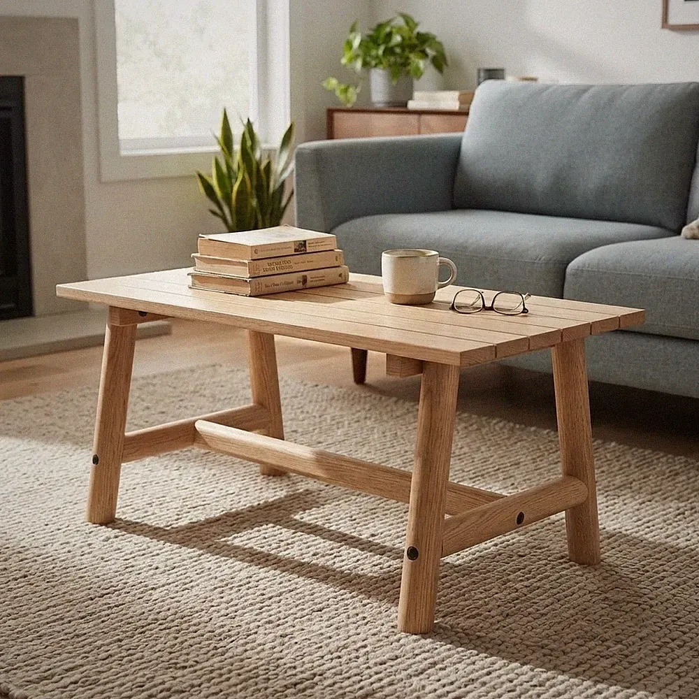 Garten Couchtisch Massivholz rechteckig Terrasse Indoor Outdoor natur 90x55cm