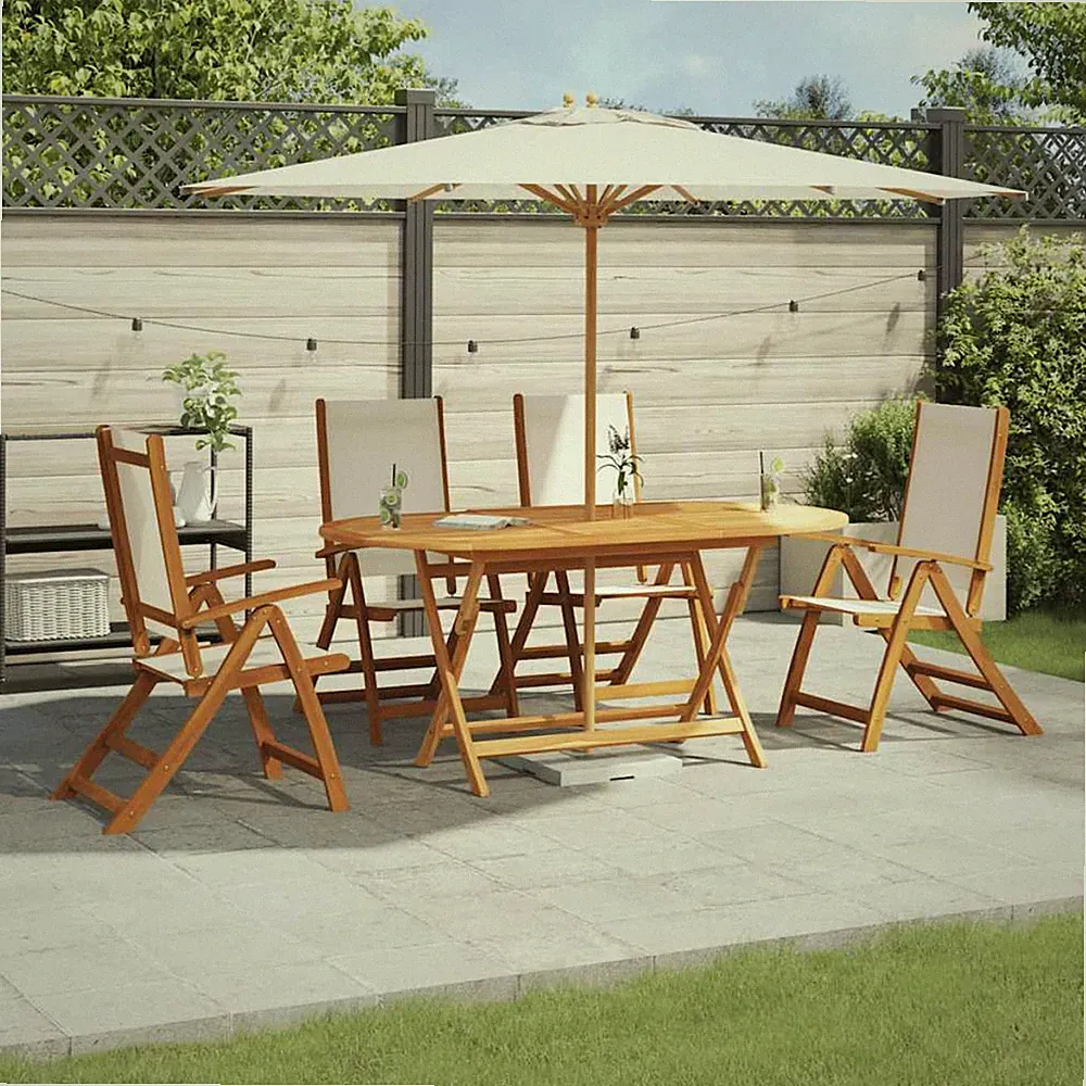 Garten Essgruppe 5tlg massives Akazienholz creme Ausziehtisch 150-200x100x74cm
