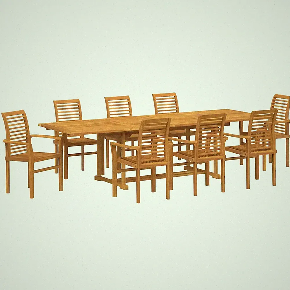 Garten Essgruppe 9-teilig Teak Massivholz Braun mit Tisch und 8 Stühlen