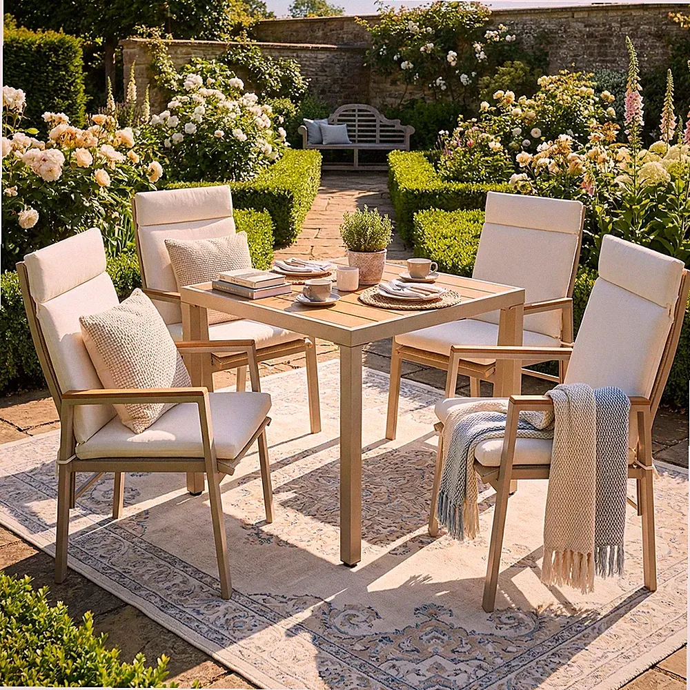 Garten-Essgruppe Gartenmöbel-Set 4 Personen Beige Garten Tisch Stühle