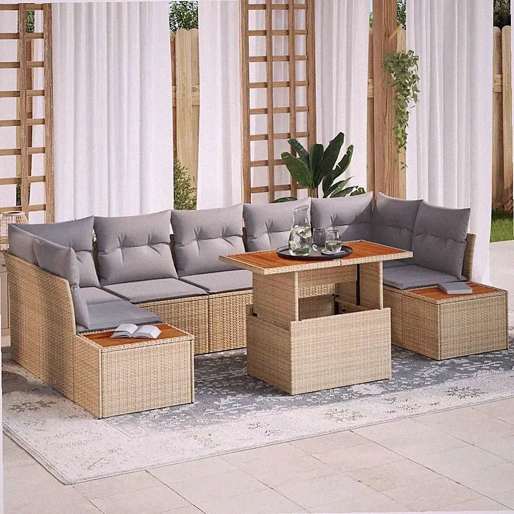 Garten Essgruppe mit Kissen 8 pcs Gartenmöbel Outdoor Essset vidaXL