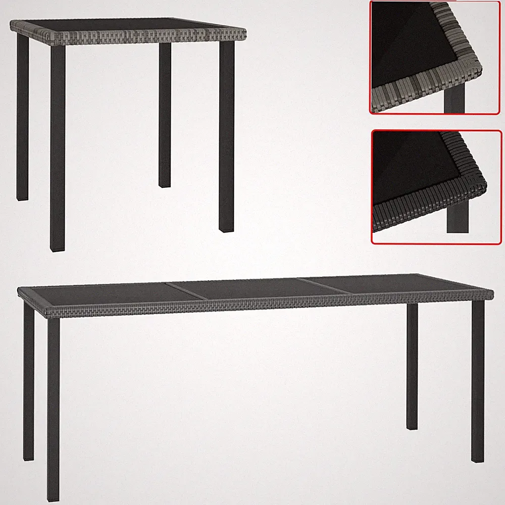 Garten Esstisch Esszimmertisch Poly Rattan Tisch Grau 70x70x73 cm Glas Desktop