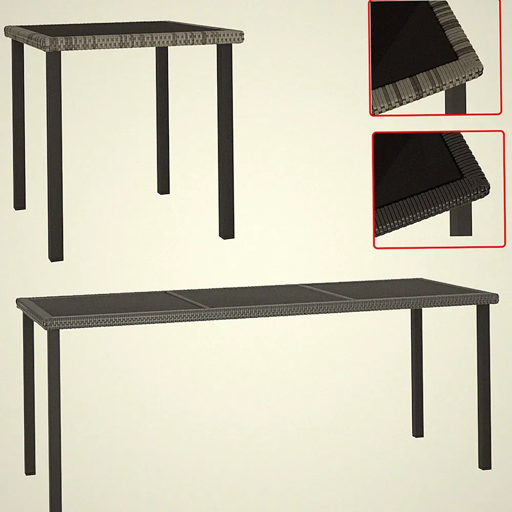 Garten Esstisch Esszimmertisch Poly Rattan Tisch Grau 70x70x73 cm Glas Desktop D