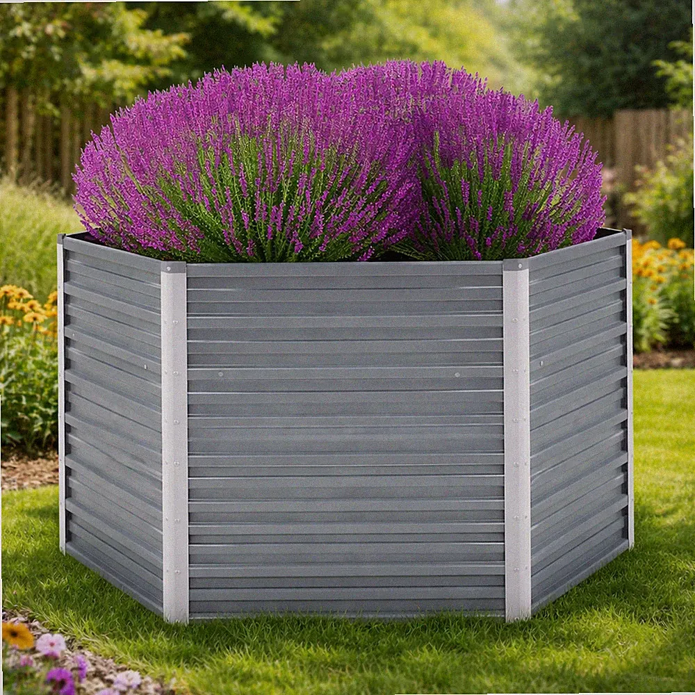 Garten Hochbeet Verzinkter Stahl Grau Pflanzkasten Blumenkübel 129 x 129 x 77 cm
