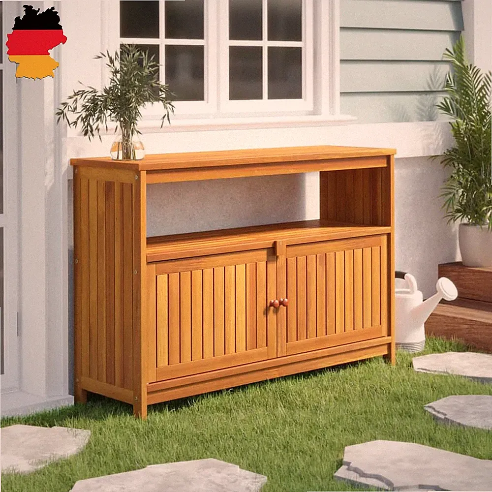 Garten Konsolentisch Massivholz Akazie Beistelltisch Flurtisch mit Ablage 2 Türe