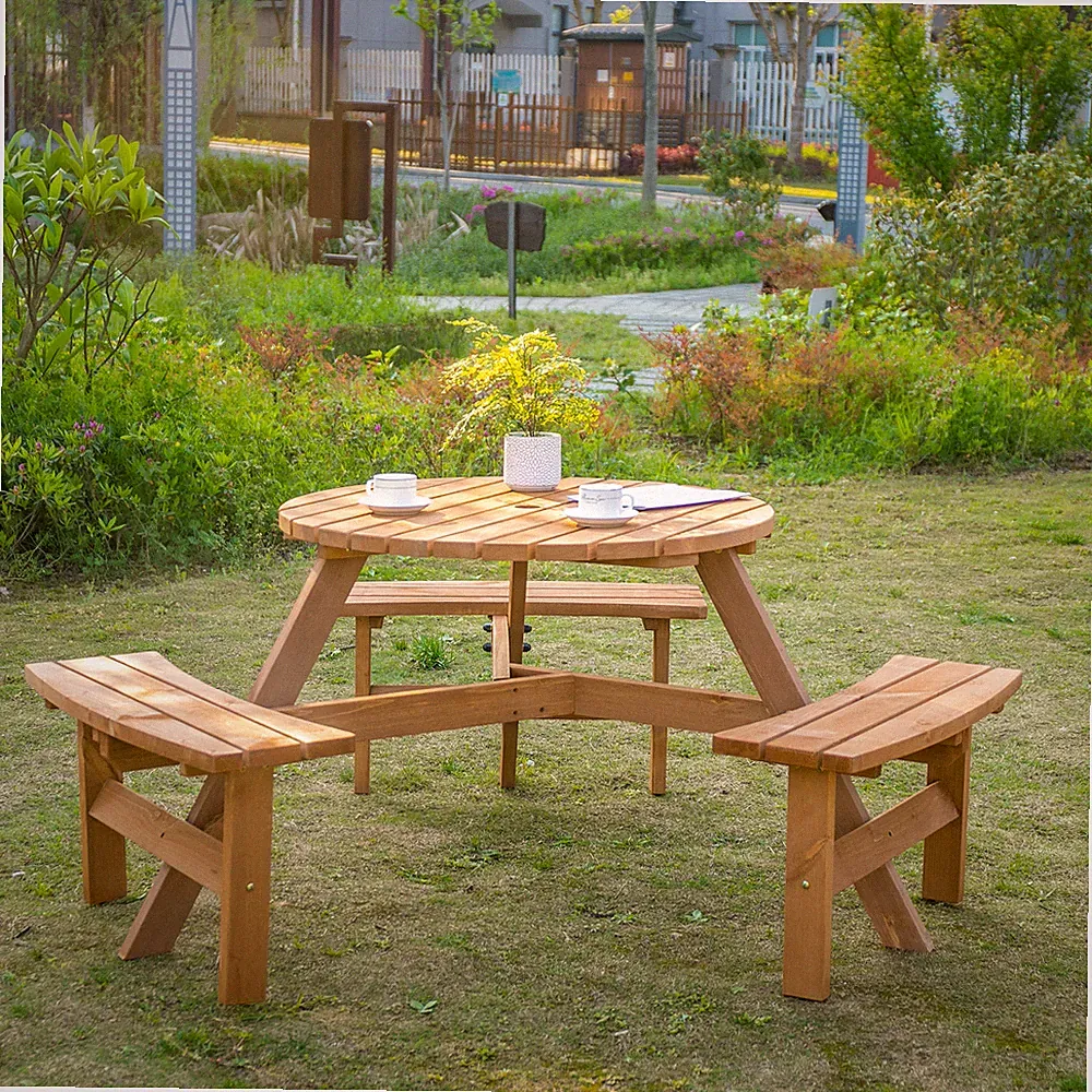 Garten Rund Tisch Stuhl Bänke Holz 6 Sitzer Terrasse Schirm Loch Outdoor