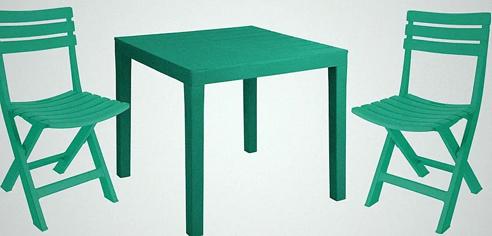 Garten Sitzgarnitur grün aus Kunststoff - 2 Klappstühle & Tisch - platzsparend