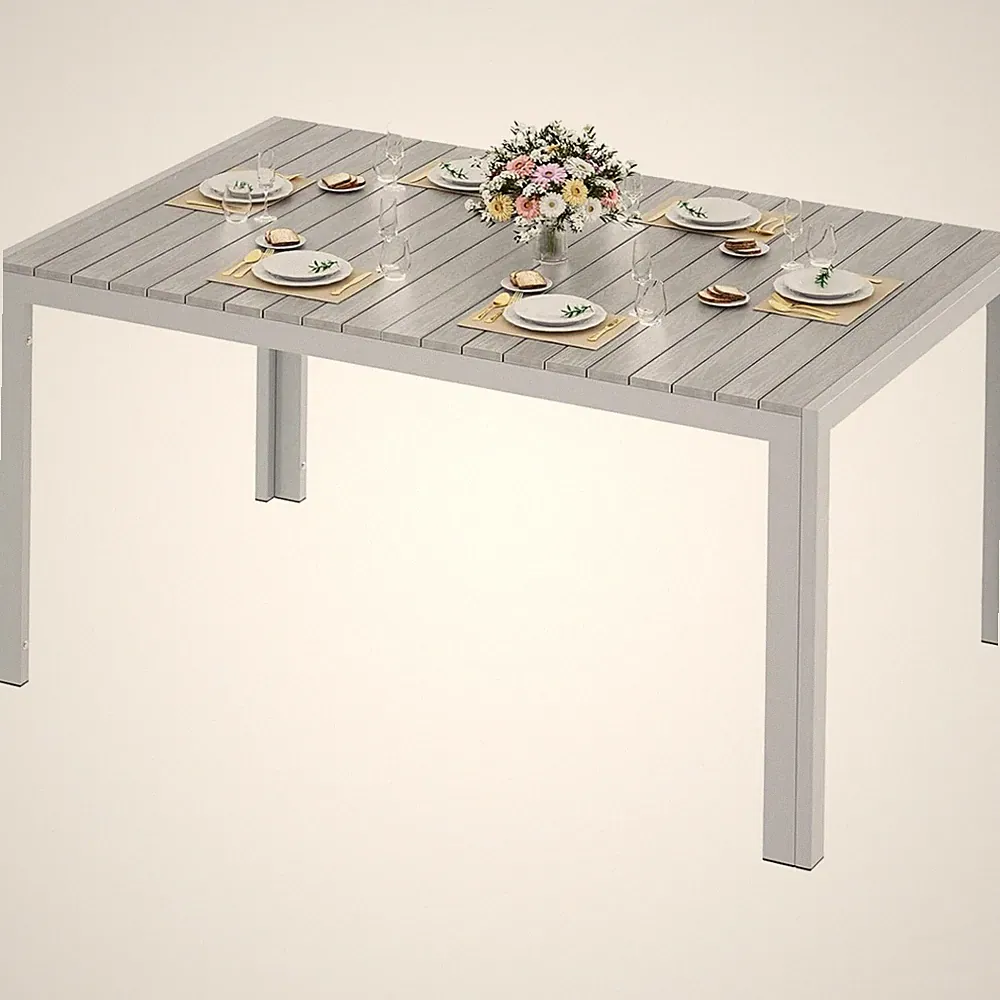 Garten Tisch Wetterfest Groß 140x90cm Aluminium WPC Esszimmertisch Grau