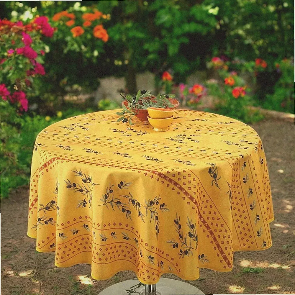 Garten Tischdecke Ø160 cm rund gelb Oliven Provence pflegeleicht Küche Terrasse