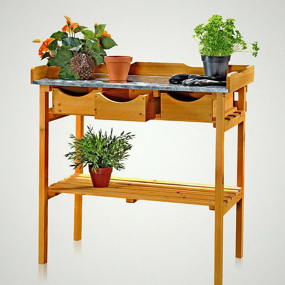 Gartenarbeitstisch Beistelltisch Pflanzregal Garten Pflanztisch 3 Schubladen