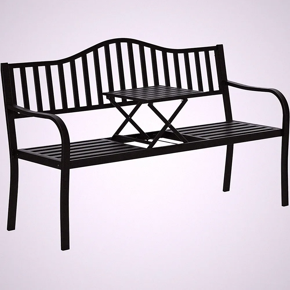 Gartenbank mit Klapptisch für Terrasse 2-3 Sitzer Metall stabil wetterfest